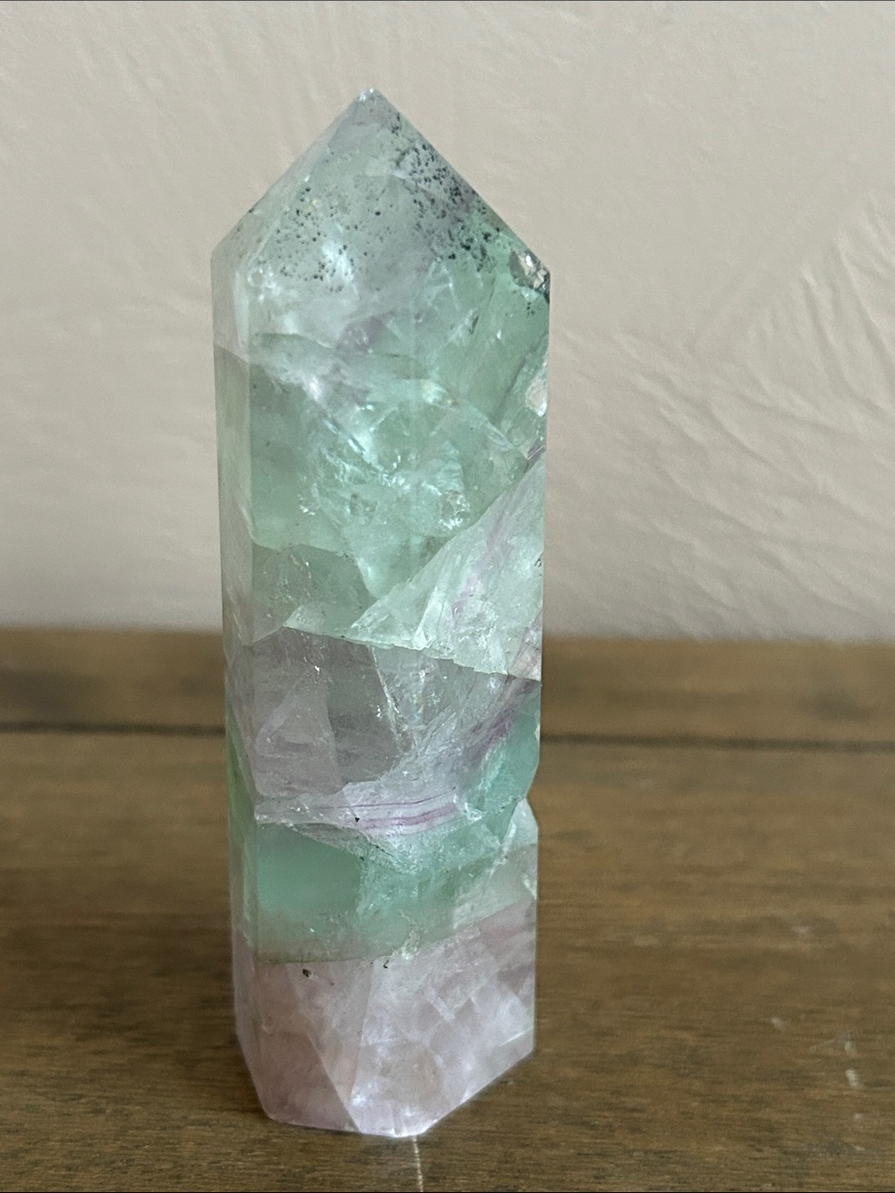 Green and Purple Fluorite Point Crystal Tower. Utilized As Decoration Or Healer